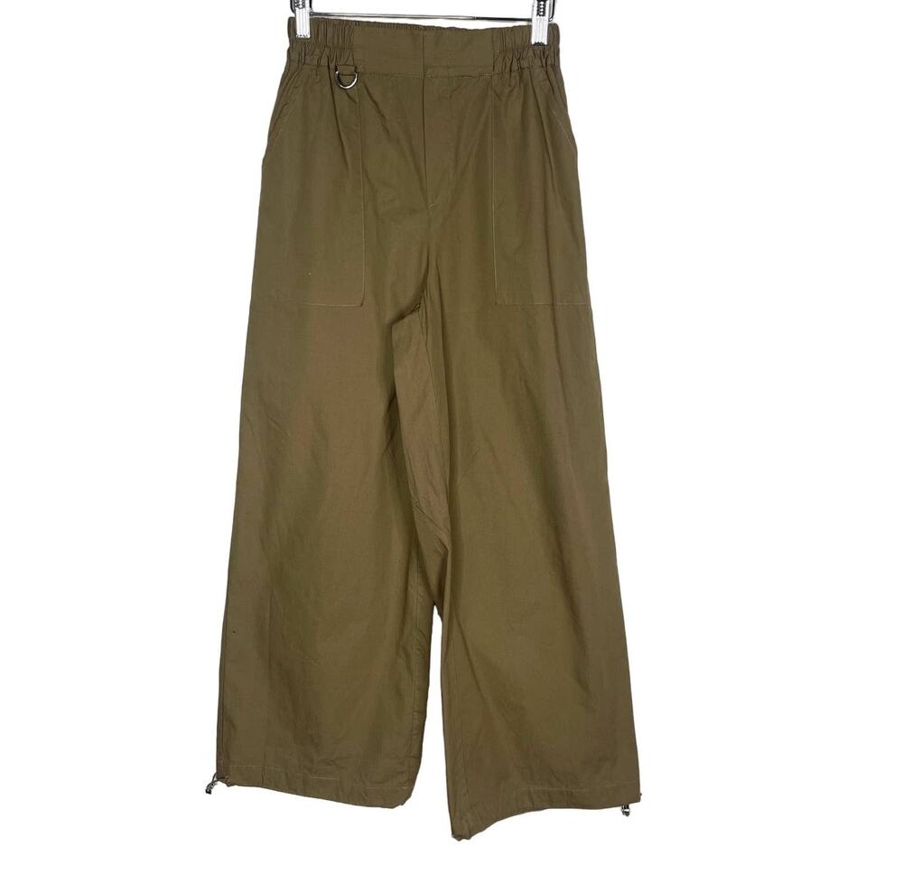 Zara Womens XSmall Olive Green Wide Leg Cargo Trouser Pants Cinch Hem High Waist